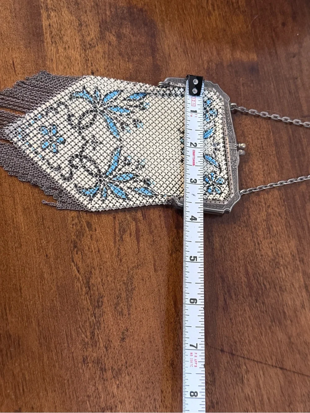 Antique Mandalian Mesh Enamel Flapper Purse Floral w/ Fringe